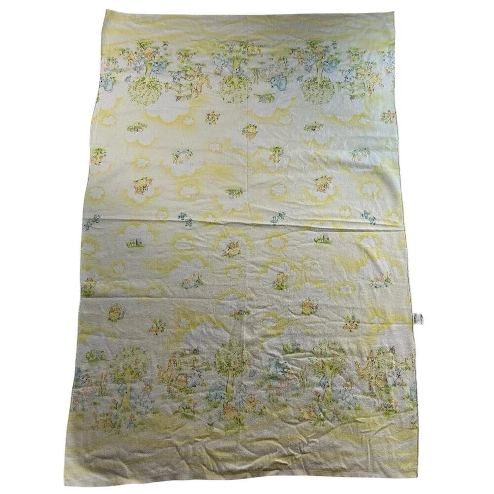 Vintage Dundee Flannel Receiving Blanket Sleeping‎ Baby Bunnies Design Cotton